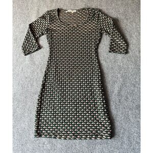Max Studio Geometric Print Knit‎ Dress Elbow Sleeve Beige Green Women's